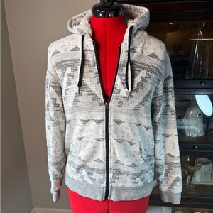 Soho Threads Women’s Gray Aztec Patterned Zip Hoodie Medium